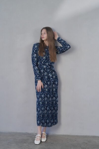 שמלה עם כפתורים וחגורה - XS, פרחים כחול