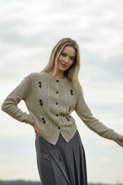 קרדיגן עם רקמה - One Size, שמנת