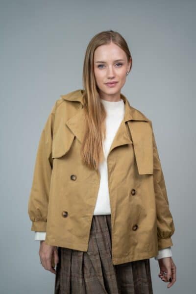 מעיל טראנץ' קצר - בז' - בז', S