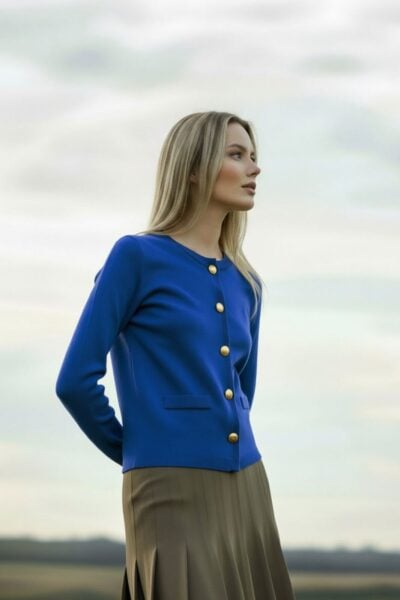 סריג כפתורי זהב - One Size, כחול