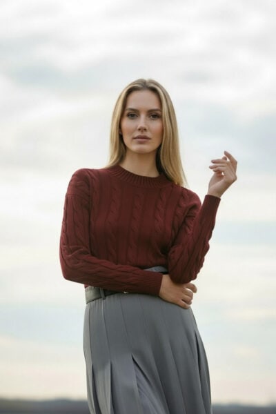 סריג צמות עבה - בורדו