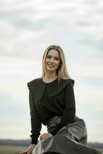 סריג צווארון גדול - שחור