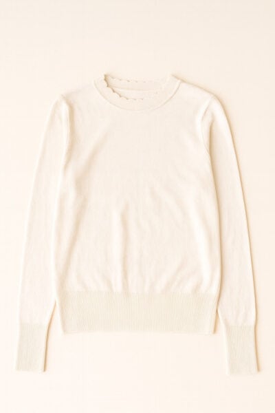 סריג חלק צווארון גלים - One Size, לבן