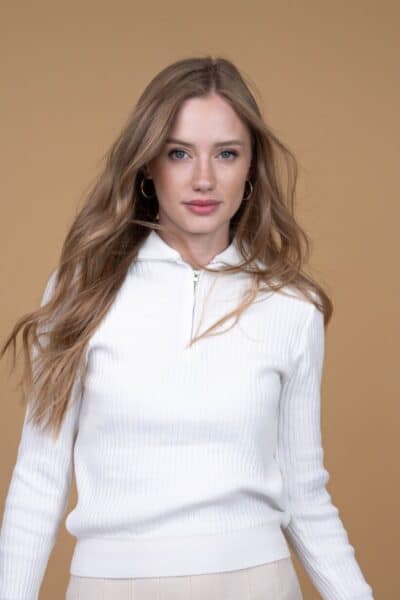 סריג עם רוכסן - לבן, One Size