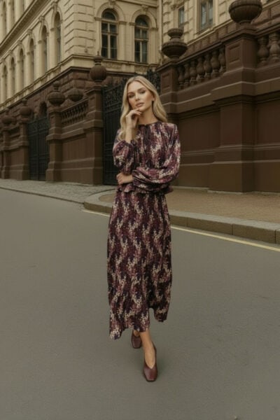 סט שיפון מודפס - XS, פרחוני כהה