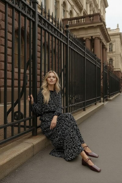 סט שיפון מודפס - XS, הדפס שחור לבן