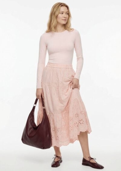 חצאית תחרה מקסי - וורוד, One Size