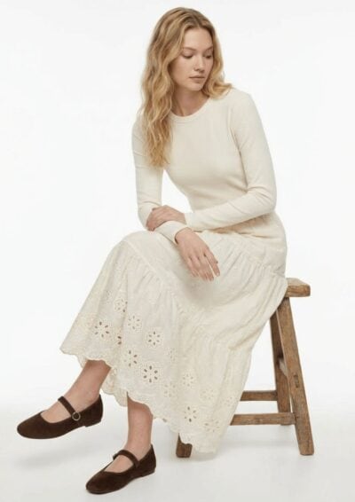 חצאית תחרה מקסי - שמנת, One Size