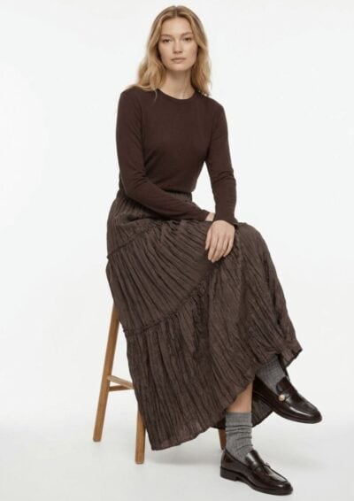 חצאית קומות כיווצים - חום, One Size