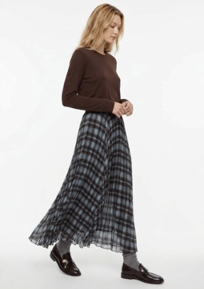 חצאית שיפון משובצת - תכלת, One Size