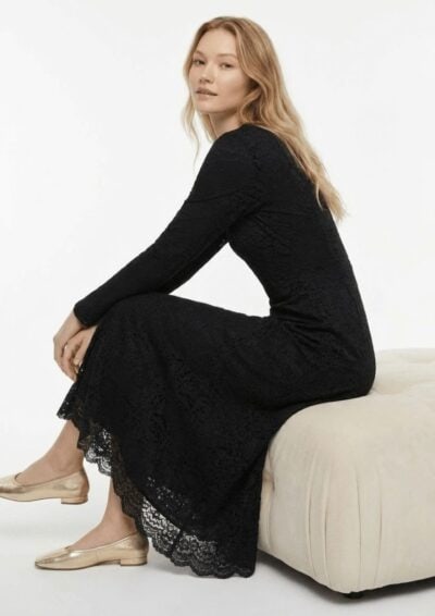 שמלת תחרה - שחור, S