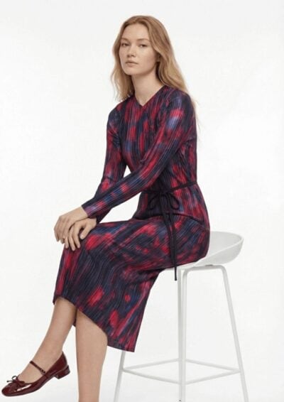 שמלת מעטפת מודפסת - כחול, M