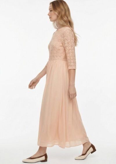 שמלה עם תחרה למעלה - אפרסק, XL