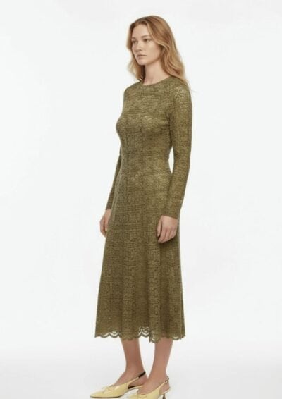 שמלת תחרה - ירוק זית, XS