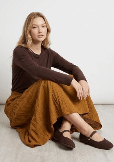 חצאית מקסי פסים חלקה - קאמל, One Size