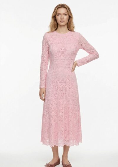 שמלת תחרה - וורוד, M