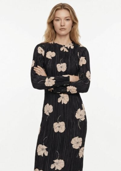 שמלת מעטפת מודפסת - שחור לבן, XL