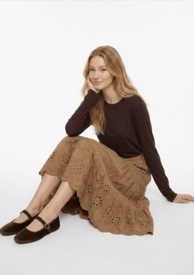 חצאית תחרה מקסי - קאמל, One Size