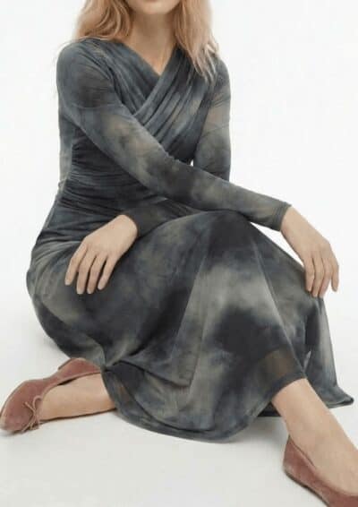 שמלת V רשת - ירוק, XS