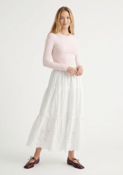 חצאית תחרה מקסי - לבן, One Size