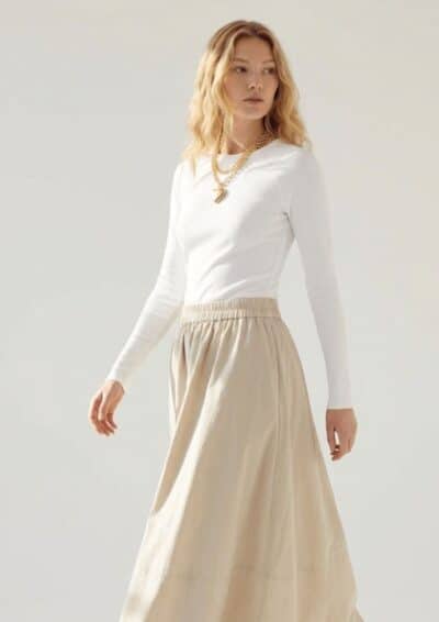 חצאית מקסי קצר - בז', One Size