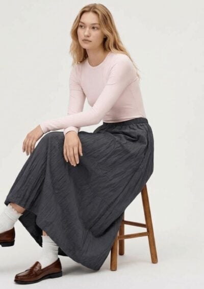 חצאית מקסי פסים חלקה - אפור, One Size