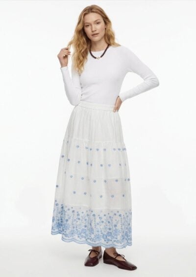 חצאית מקסי רקמה - תכלת, One Size