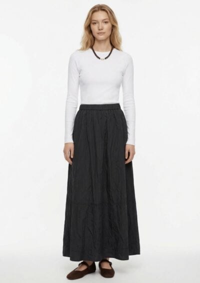 חצאית מקסי פסים חלקה - שחור, One Size