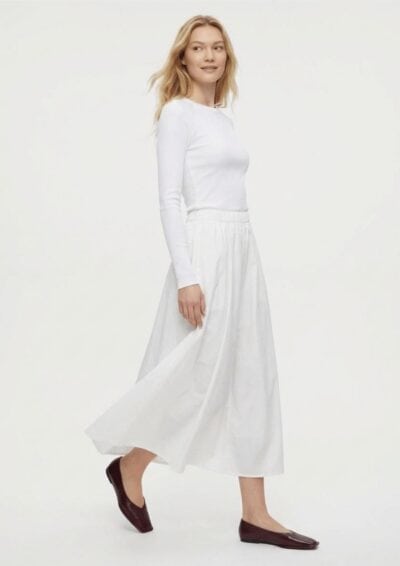 חצאית מקסי כיווצים חלקה ארוך - לבן, One Size